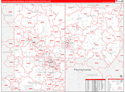 Youngstown-Warren-Boardman Metro Area Wall Map Red Line Style 2026